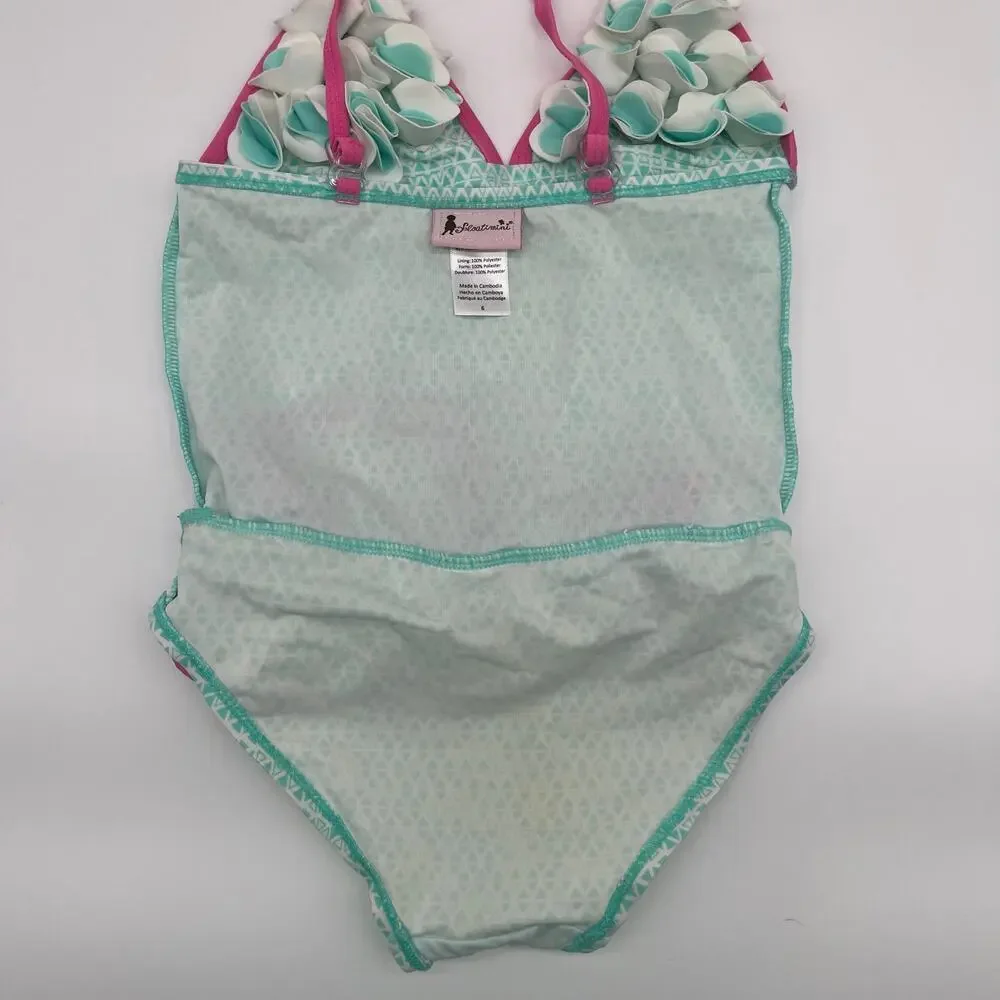FLOATIMINI Girl's One Piece Swimsuit, Size 6, Floral Applique
